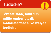 évente több, mint 125 millió ember utazik maláriafertőzés-veszélyes területre